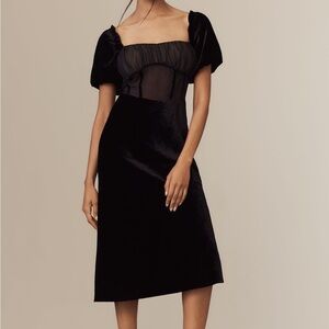 Anthropologie By Anthropologie Puff-Sleeve Mesh Velvet Midi Dress